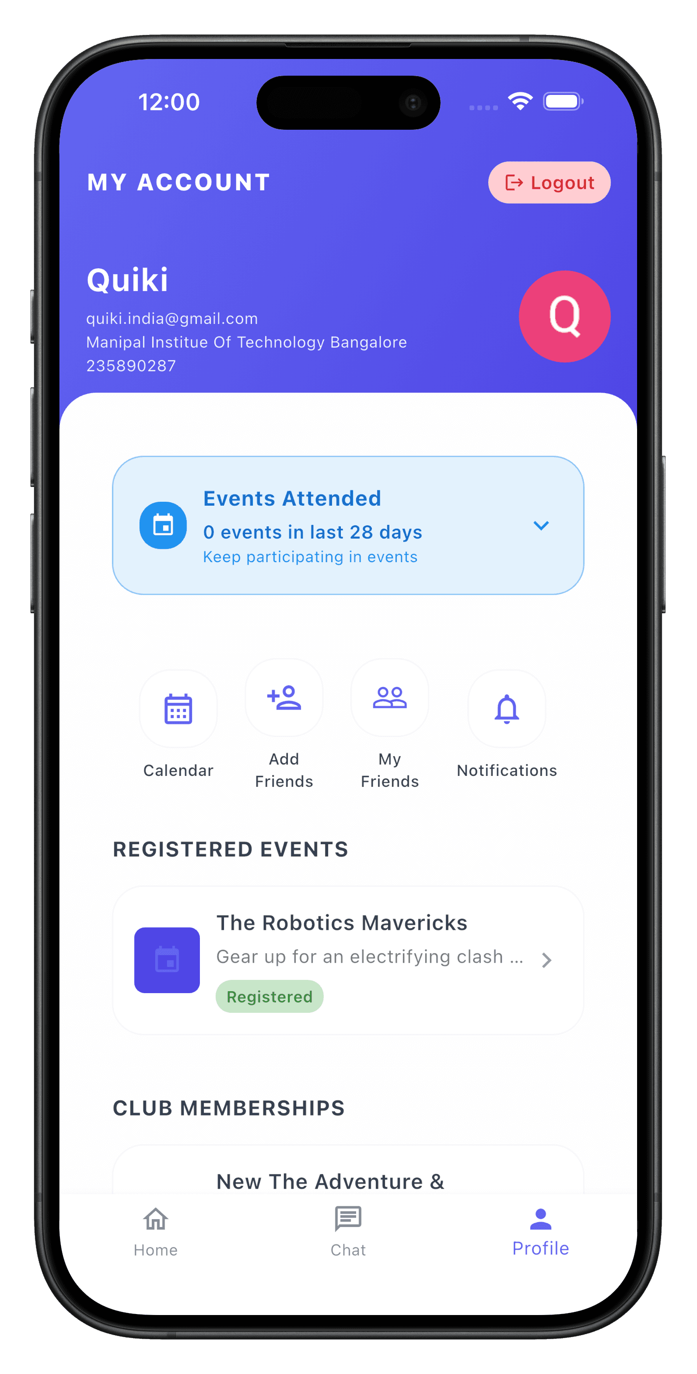 Universe App - Clubs